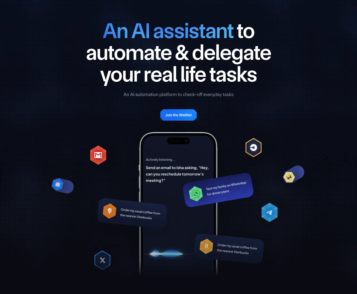 the cosmo landing page - “an ai assistant to automate and delegate your real life tasks”