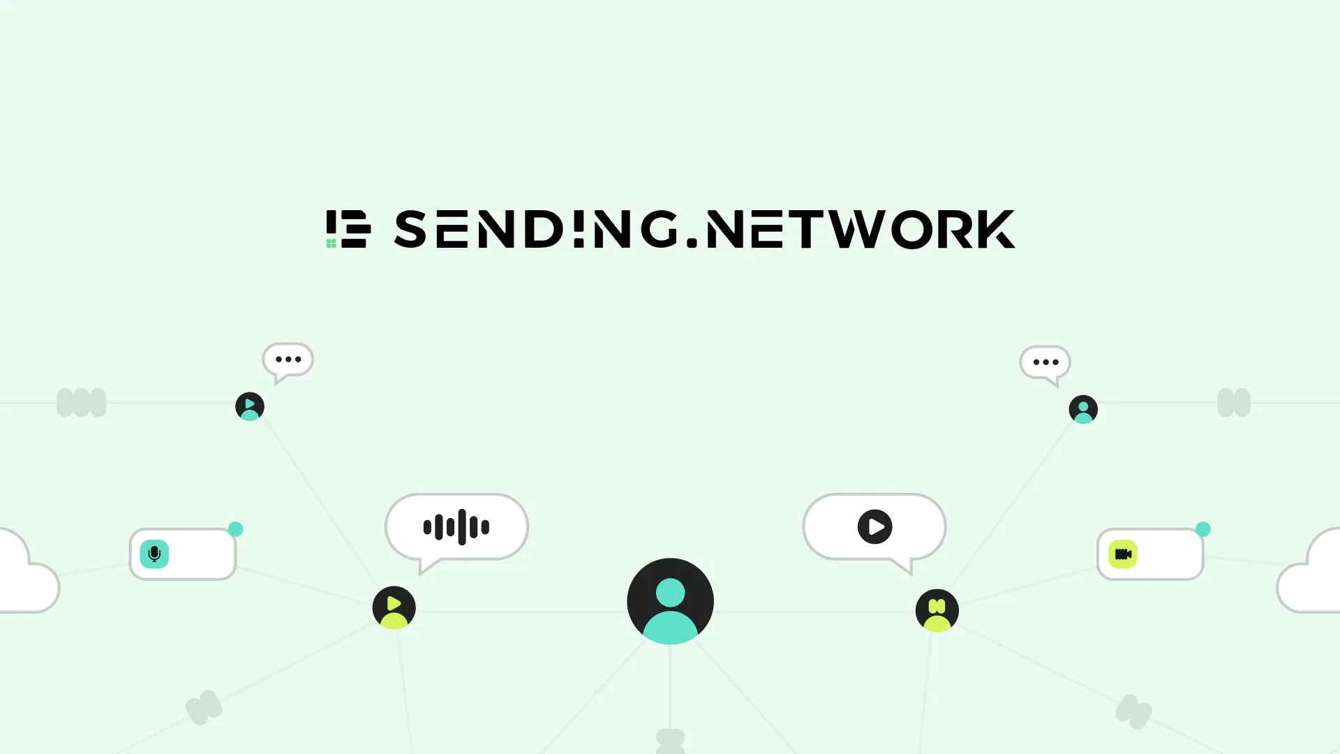 sending.network key visual - a decentralised chat network on mint green