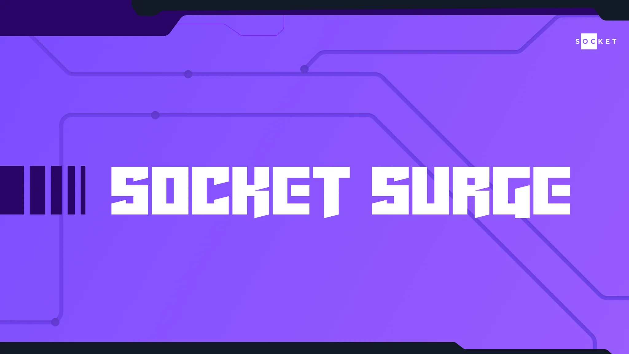 socket surge title card - pixel lettering on purple