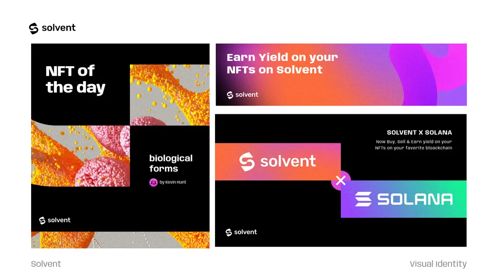 solvent visual identity - nft of the day and earn-yield cards